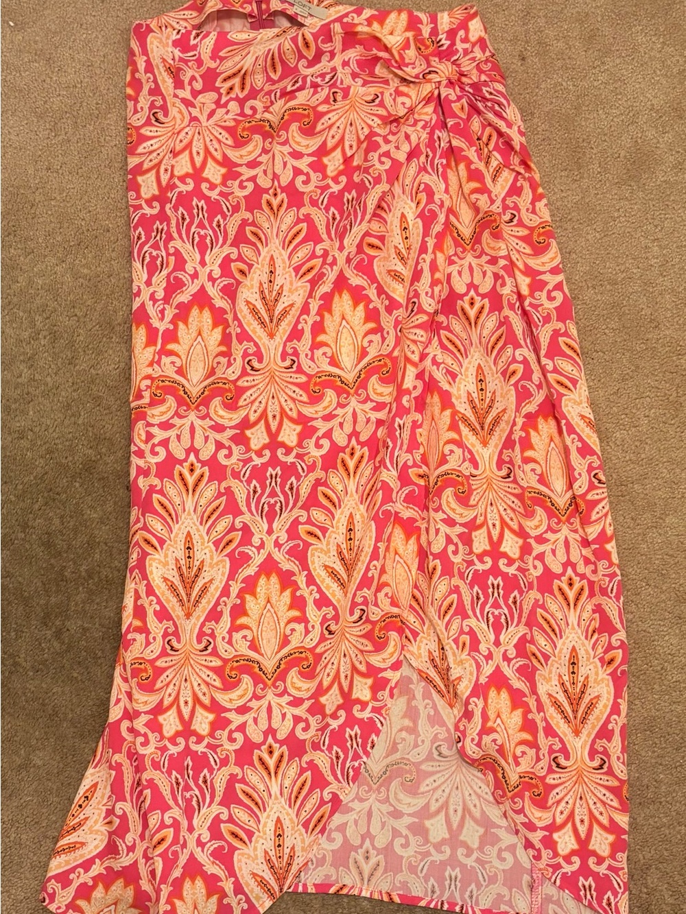 LOFT Pink and Gold Paisley Maxi Wrap Skirt